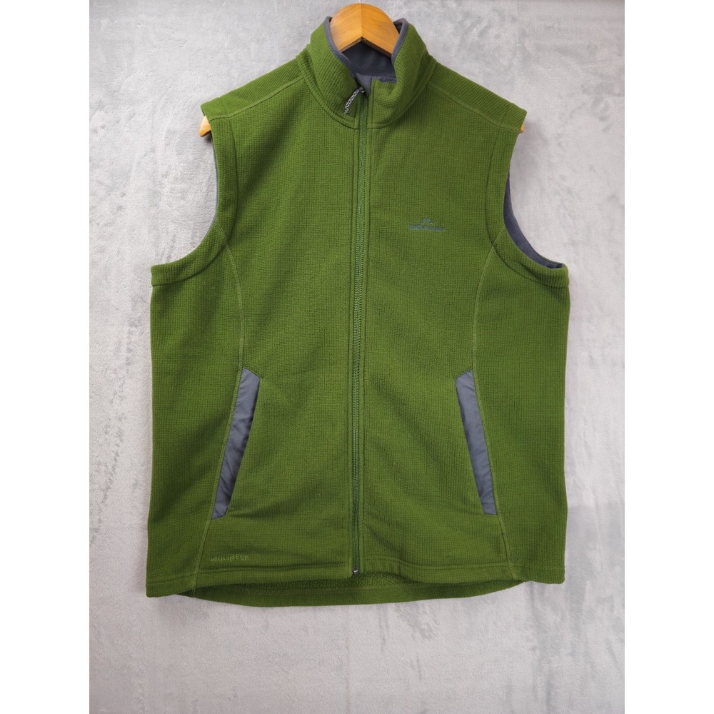 Kathmandu Vest Jumper Mens Large Green Full Zip Wind Fleece Hiking Line Grid